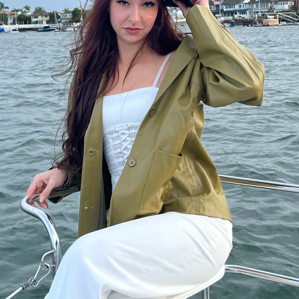 Olive Green patent faux leather Women's Jacket